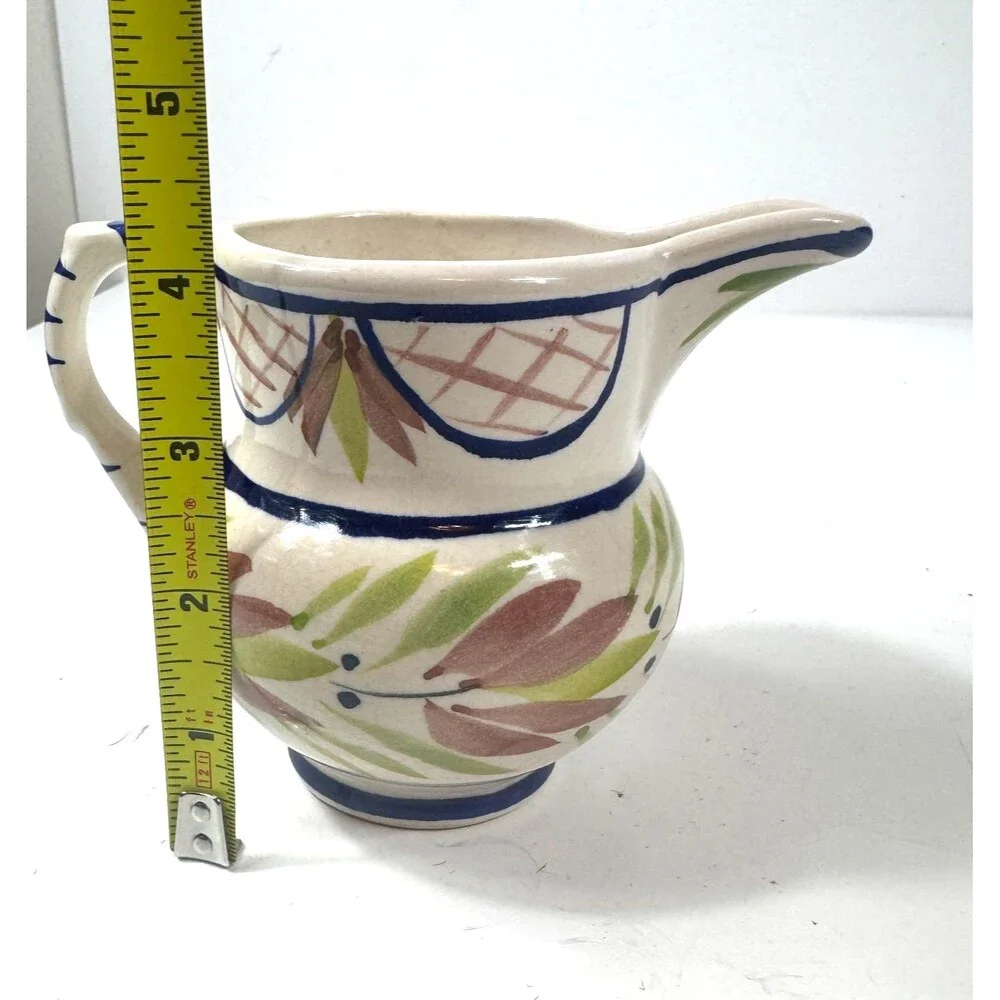 Stebner‎ Pottery 1995 Ceramic Creamer Pitcher Hand Painted Quimper Cottage VTG